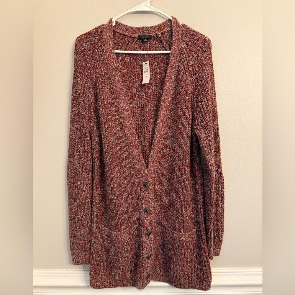 Talbots Ribknit Trim Cardigan, burgundy, NWT, Medium